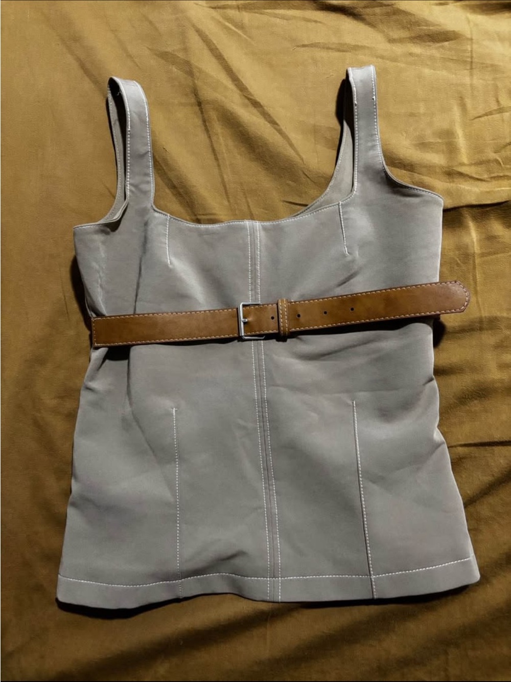 Zara Square-Neck Tank Top with Brown Belt